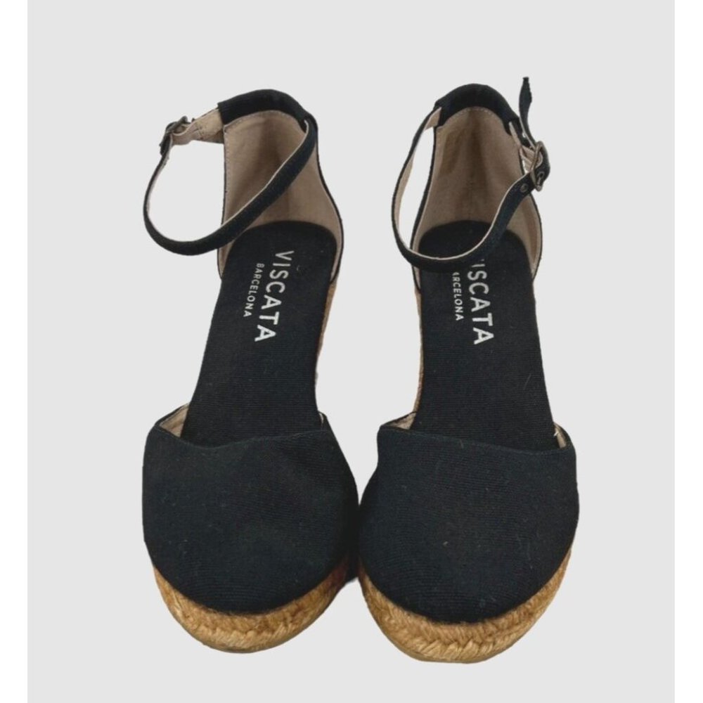 VISCATA  Estartit Canvas Espadrille Wedge  Ankle-Strap- Jute/Black- Size 41 - Picture 2 of 7